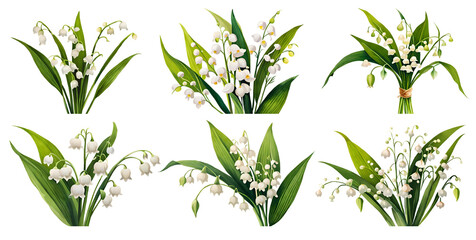 Watercolor lily of the valley set. Generative Ai