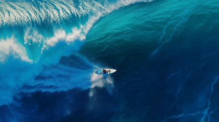 Surfer in the ocean, top view. Generative Ai. 