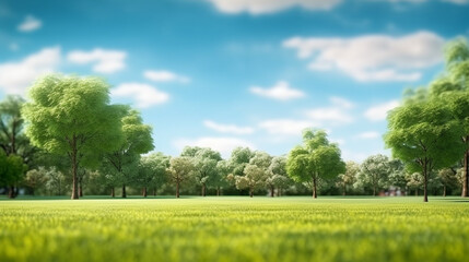 beautiful landscape with green grass blue sky and grove for your design. Generative Ai. 