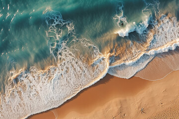 Fototapeta na wymiar Overhead shot of sea waves with clean beach sand and sunlight background 24
