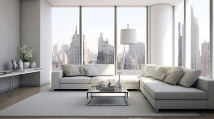 The modern living room with sofa white color