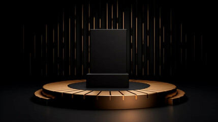 modern golden podium on dark background for product presentation. Generative Ai. 