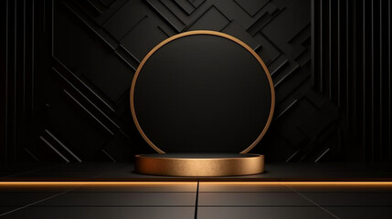 elegant podium in dark colors with gold accents for the presentation of jewelry. Generative Ai. 