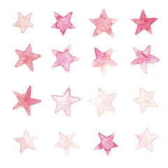 Fototapeta na wymiar Pink stars clipart on a blank background. Watercolor pink stars. Vintage print.