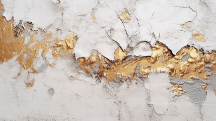 the texture of the old wall, the remains of gold leaf are visible from the cracks. Generative Ai. 