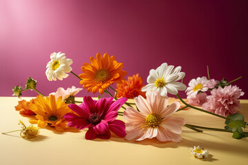 Close-up with fresh flowers on the table in soft lighting. Women's Day, Mother's Day concept