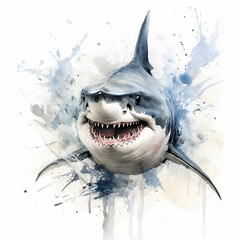 White shark portrait drawn with Chinese Calligraphy against a white background