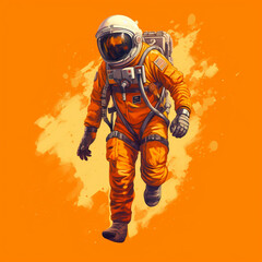 Fototapeta premium Astronaut on orange background. Generative AI.