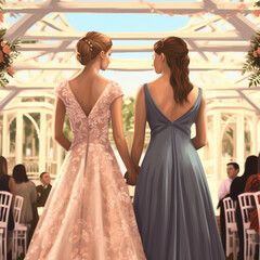 Naklejka premium Gay couple getting married at a wedding. Gay marriage concept. Generative AI.