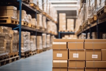 Cardboard box stack in smart warehouse logistics., Generative AI.