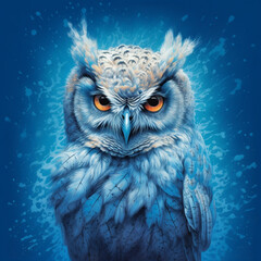 Owl on blue background. Generative AI.