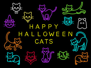 ネオン風の猫のハロウィン_アイコンセット
