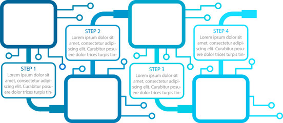 Blue electronics infographic chart design template. Technology data. Abstract vector infochart with blank copy spaces. Instructional graphics with 4 step sequence. Visual data presentation