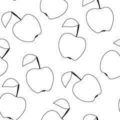 Seamless Pattern with Cute Apple. Trendy Cartoon Texture.  Vector Illustration Coloring Book Page