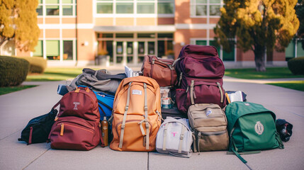 Backpacks and other backpacks on the campus of the university. 