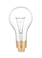 Light bulb with coins on white background