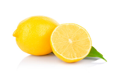 Fresh lemons on a white background.