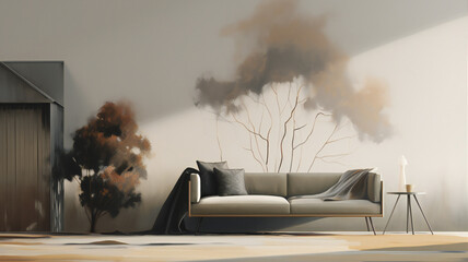 Surreal Interior Design Mockup, Modern interior design, 3D render, 3D illustration © Roman P.