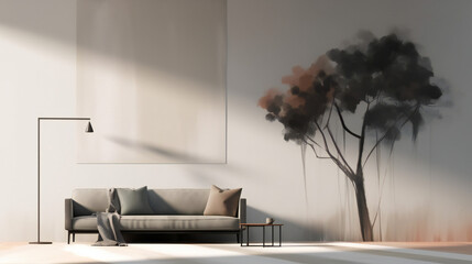 Surreal Interior Design Mockup, Modern interior design, 3D render, 3D illustration © Roman P.