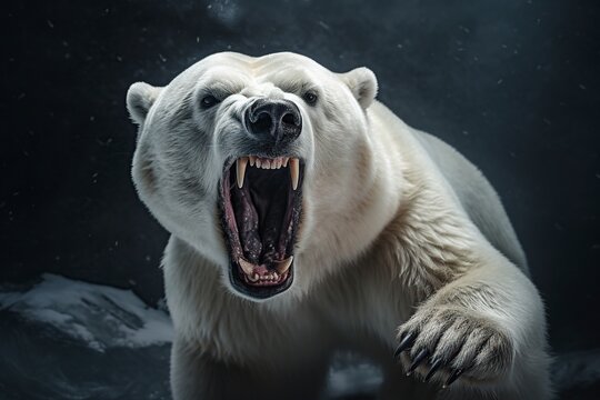 illustration a polar bear in furious attack, ai generative
