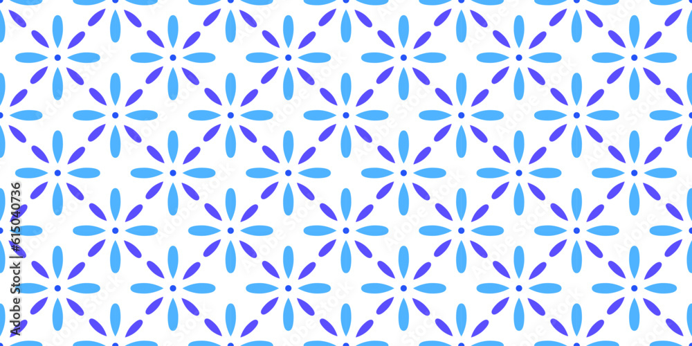 Poster blue and white flower tile pattern, seamless repeating background, vector pattern