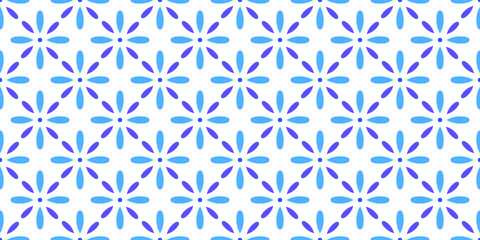 Blue and white flower tile pattern, seamless repeating background, vector pattern