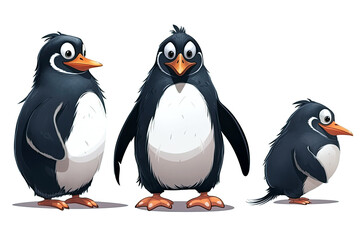 Naklejka premium penguins on white isolated background. Family set of cute cartoon characters. Generative AI illustration