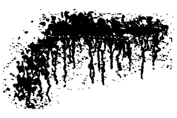 Black paint drip isolated on white background. Monochrome silhouette of splash on wall. Watercolor spatter texture. Abstract vector illustration. Runny liquid ink. Horror grunge pattern