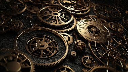 Fototapeta na wymiar clock background, generative, ai, machine, mechanical, blue,gold