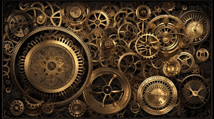 Fototapeta na wymiar clock background, generative, ai, machine, mechanical, blue,gold
