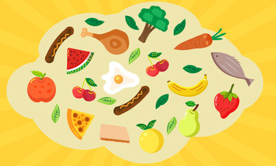 healthy food flat template concept with colorful objects, perfect for projects or marketing