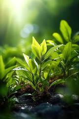 green plant leaves with sunlight