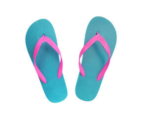 Blue and pink summer flipflops isolated on transparency png file