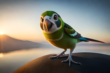 Front view of a zootopia style parakeet bird character with a humanoid shape generated by Ai