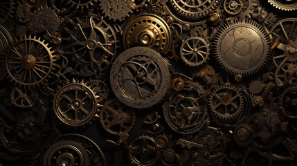 clock background, generative, ai, machine, mechanical, blue,gold