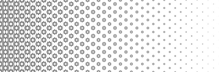horizontal black halftone of beautiful flower design for pattern and background.