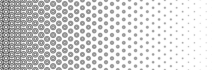 horizontal halftone of black circle in circle design for pattern and background.