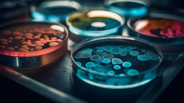 Bacteria and virus cells in scientific laboratory. Generative AI