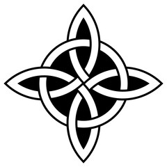 Bowen Knoten Kontur in Schwarz. Keltisches Symbol bekannt als Knoten des wahren Liebhabers.
Der Knoten symbolisiert die wahre Liebe und Loyalität eines Mannes zu seiner Frau.