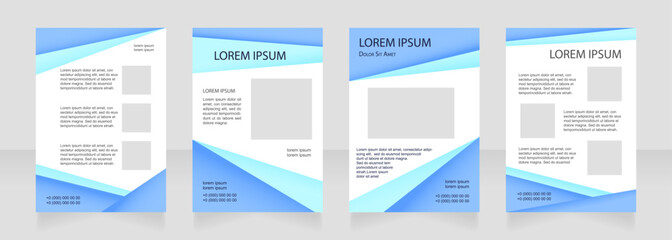 Modern minimal blue blank brochure layout design. Logistics info. Vertical poster template set with empty copy space for text. Premade corporate reports collection. Editable flyer paper pages