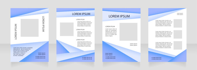 Pastel blue blank brochure layout design. Tourism service. Vertical poster template set with empty copy space for text. Premade corporate reports collection. Editable flyer paper pages