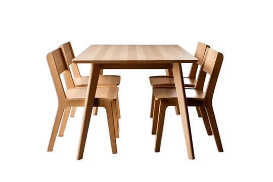 Isolated Modern Wooden Table with Chairs Cutout on Transparent, Background AI