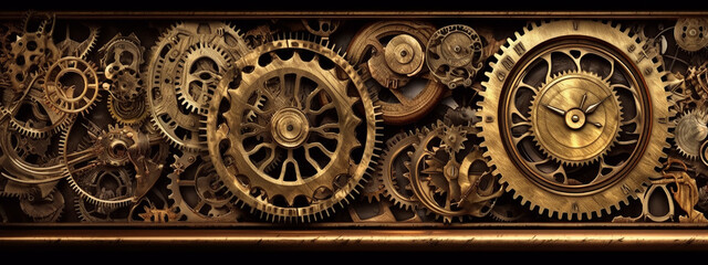 Fototapeta na wymiar clock background, generative, ai, machine, mechanical, green, blue, gold