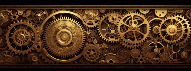 clock background, generative, ai, machine, mechanical, green, blue, gold