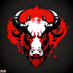 2D red angry bull unique artwork, generated with ai