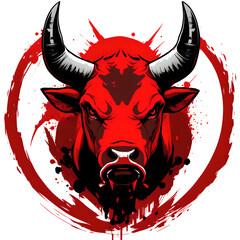 2D red angry bull unique artwork, generated with ai