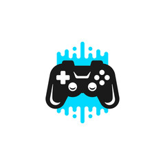 Video gaming virtual game esport digital entertainment technology black gamepad simple logo vector © provectors