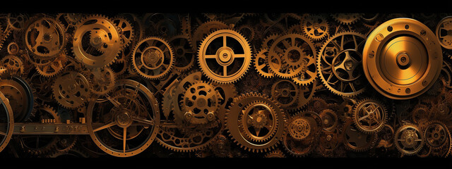clock background, generative, ai, machine, mechanical, green, blue, gold - obrazy, fototapety, plakaty