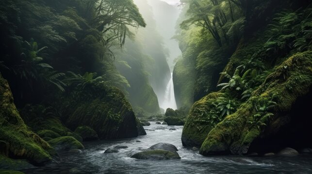 waterfall in the forest HD 8K wallpaper Stock Photographic Image