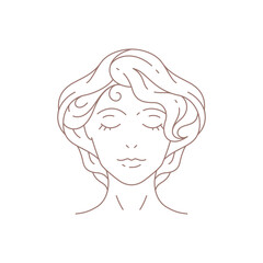 Beautiful romantic female portrait with perfect skin hair minimal line logo for beauty salon vector